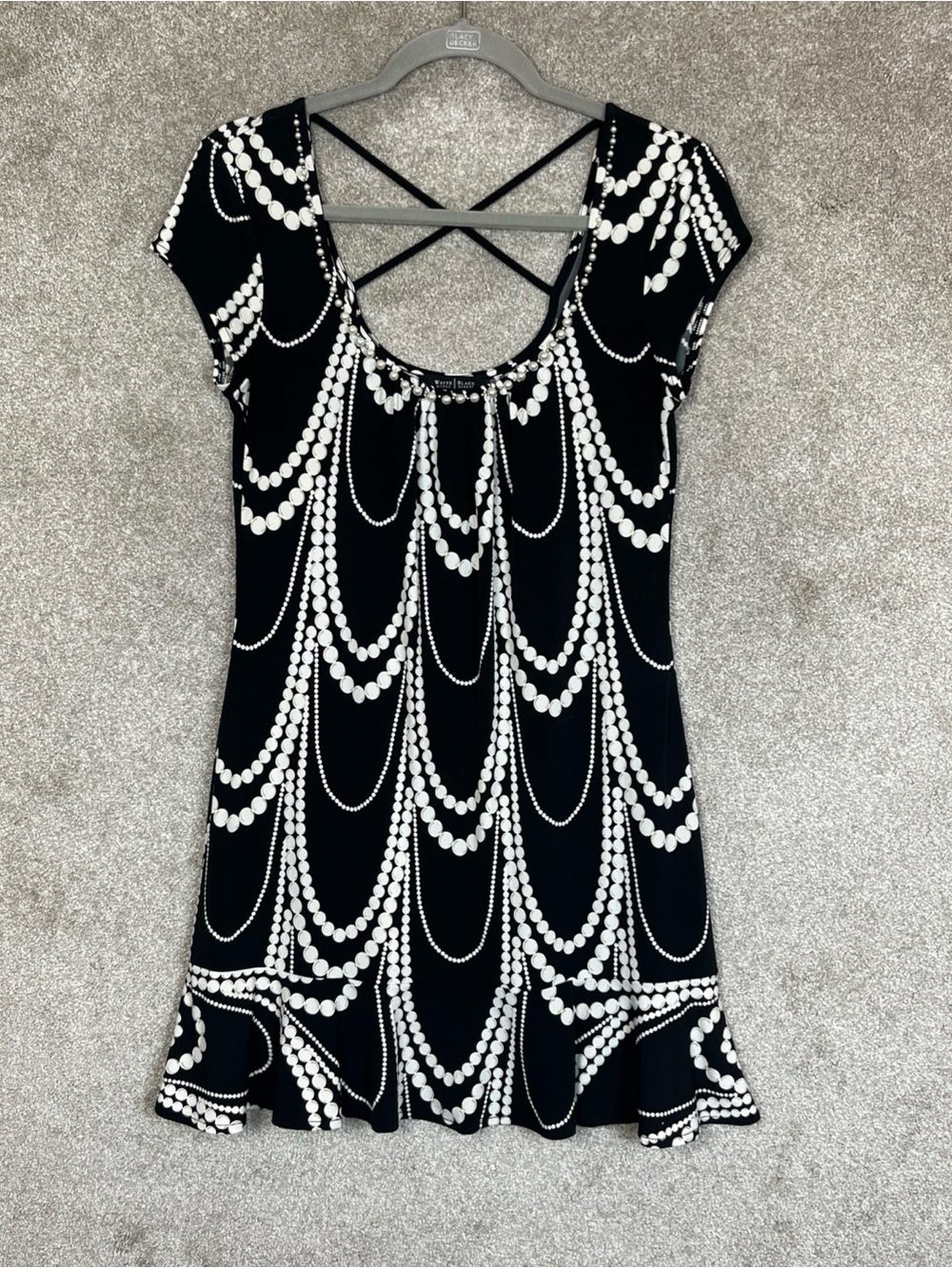 White House Black Market Tunic Womens Small Black White Pearl Stretch- 5269